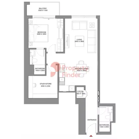 Floor plan, 1 Bed, 870 sq ft