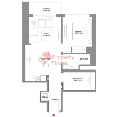 Floor plan, 1 Bed, 689 sq ft