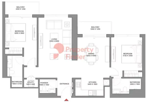Floor plan, 2 Beds, 1,132 sq ft