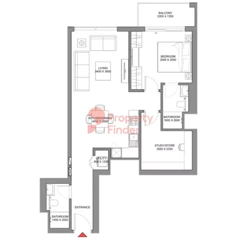 Floor plan, 1 Bed, 870 sq ft