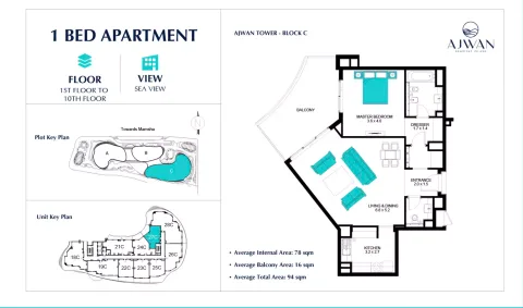 Floor plan, 1 Bed, 1,011 sq ft