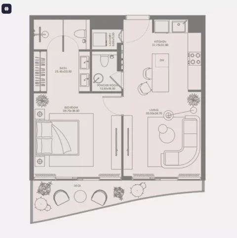 Floor plan, 1 Bed, 683 sq ft