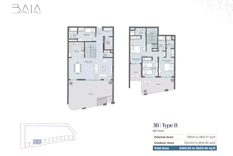 Floor plan, 3 Beds, 2,305 sq ft