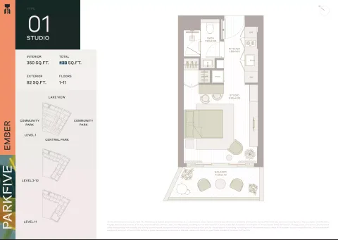 Floor plan, Studio, 433 sq ft
