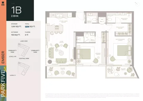 Floor plan, 2 Beds, 1,214 sq ft