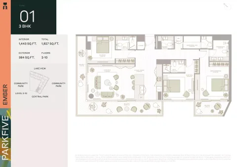 Floor plan, 3 Beds, 1,827 sq ft