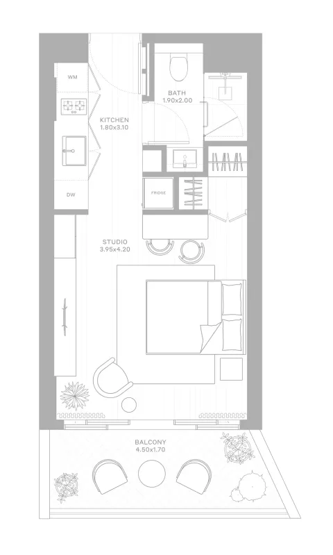 Floor plan, Studio, 432 sq ft