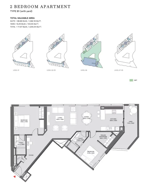 Floor plan, 2 Beds, 1,205 sq ft