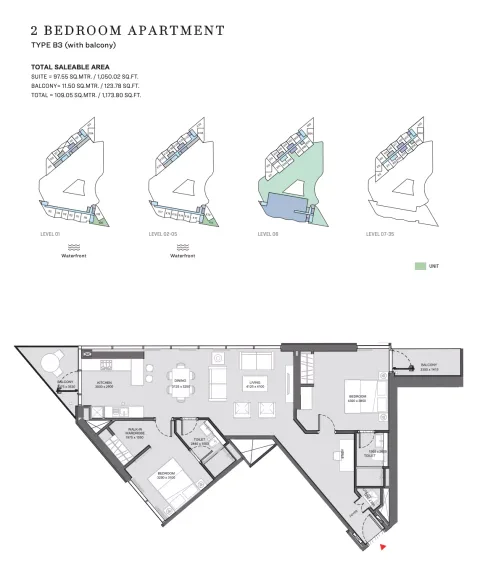 Floor plan, 2 Beds, 1,173 sq ft
