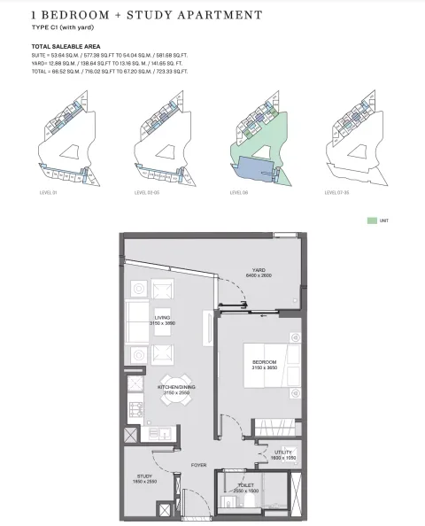 Floor plan, 1 Bed, 723 sq ft