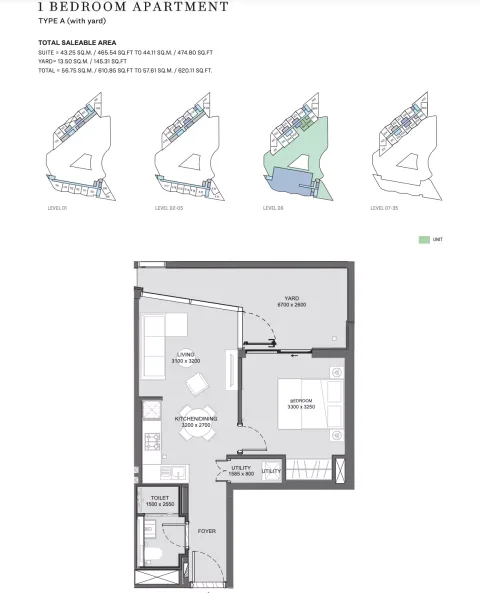 Floor plan, 1 Bed, 620 sq ft