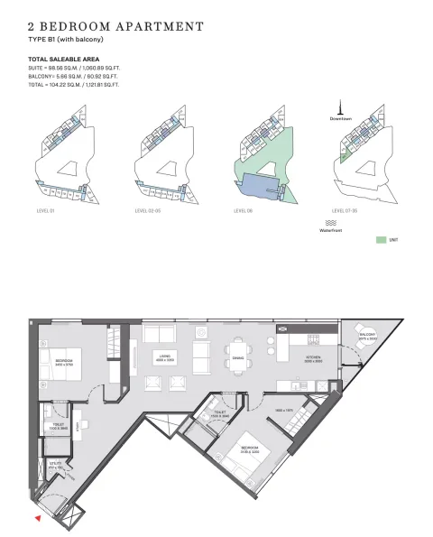 Floor plan, 2 Beds, 1,121 sq ft