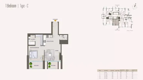 Floor plan, 1 Bed, 738 sq ft