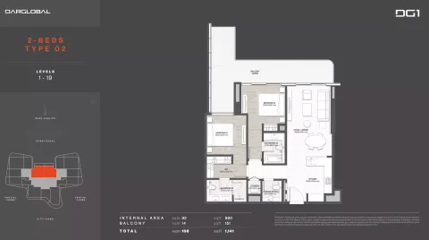 Floor plan, 2 Beds, 1,141 sq ft