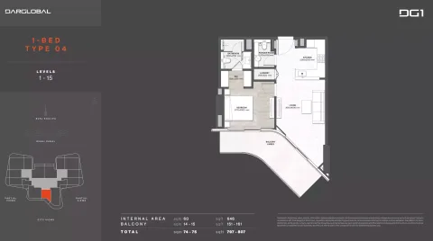 Floor plan, 1 Bed, 797 sq ft
