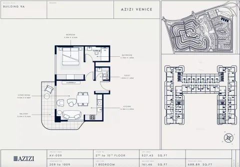 Floor plan, 1 Bed, 688 sq ft
