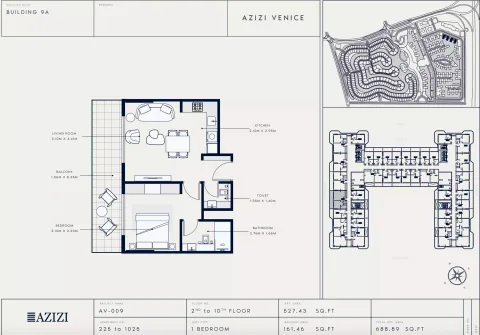 Floor plan, 1 Bed, 688 sq ft