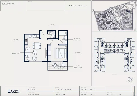 Floor plan, 1 Bed, 614 sq ft