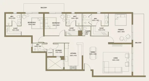 Floor plan, 3 Beds, 0 sq ft