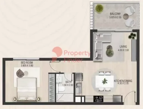 Floor plan, 1 Bed, 721 sq ft