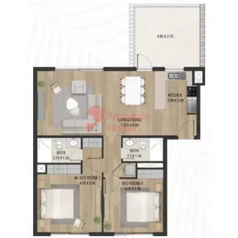 Floor plan, 2 Beds, 1,097 sq ft