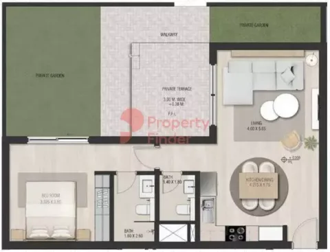 Floor plan, 1 Bed, 721 sq ft