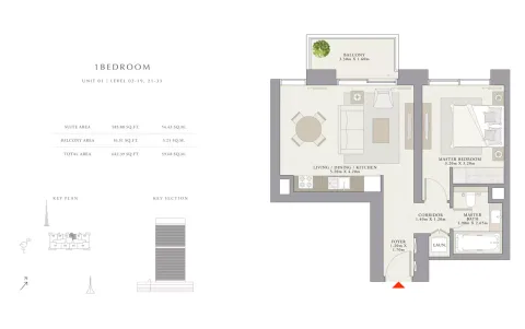 Floor plan, 1 Bed, 642 sq ft
