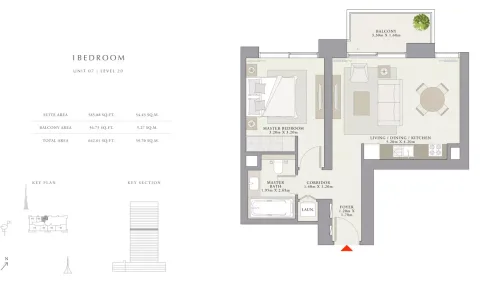 Floor plan, 1 Bed, 643 sq ft