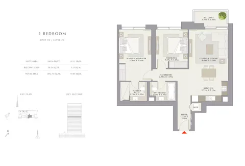 Floor plan, 2 Beds, 1,052 sq ft