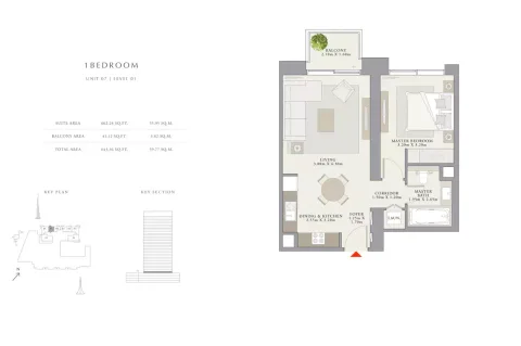 Floor plan, 1 Bed, 643 sq ft