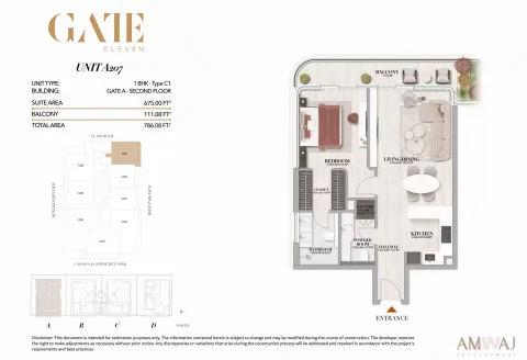 Floor plan, 1 Bed, 786 sq ft