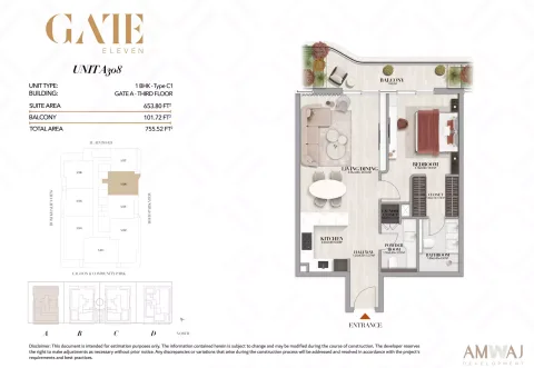 Floor plan, 1 Bed, 755 sq ft