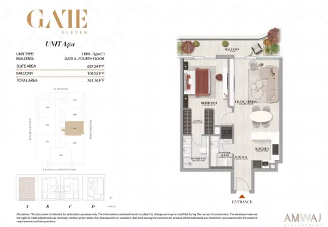Floor plan, 1 Bed, 761 sq ft