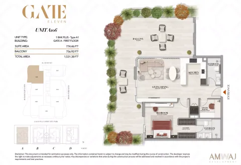 Floor plan, 1 Bed, 1,531 sq ft