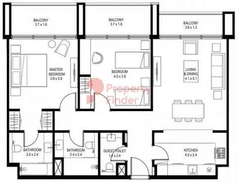 Floor plan, 2 Beds, 1,244 sq ft