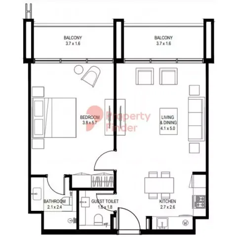 Floor plan, 1 Bed, 828 sq ft