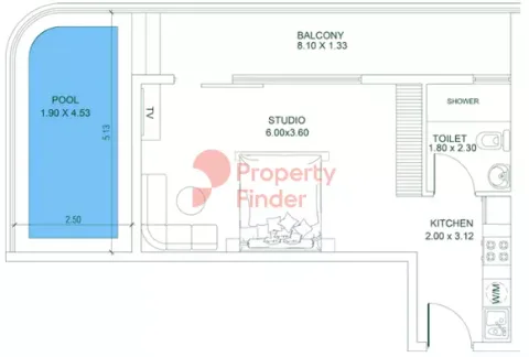 Floor plan, Studio, 664 sq ft