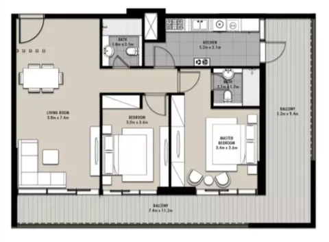Floor plan, 2 Beds, 1,362 sq ft