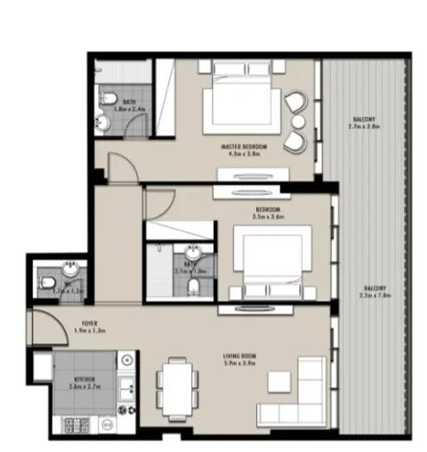Floor plan, 2 Beds, 1,346 sq ft