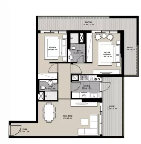 Floor plan, 2 Beds, 1,347 sq ft