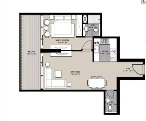 Floor plan, 1 Bed, 916 sq ft