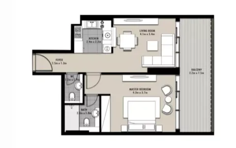 Floor plan, 1 Bed, 824 sq ft