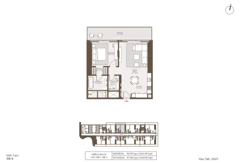 Floor plan, 1 Bed, 1,043 sq ft