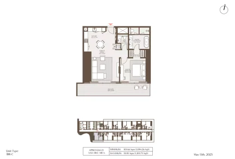 Floor plan, 1 Bed, 1,094 sq ft