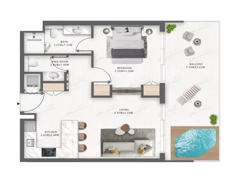 Floor plan, 1 Bed, 757 sq ft