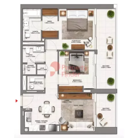 Floor plan, 2 Beds, 1,171 sq ft
