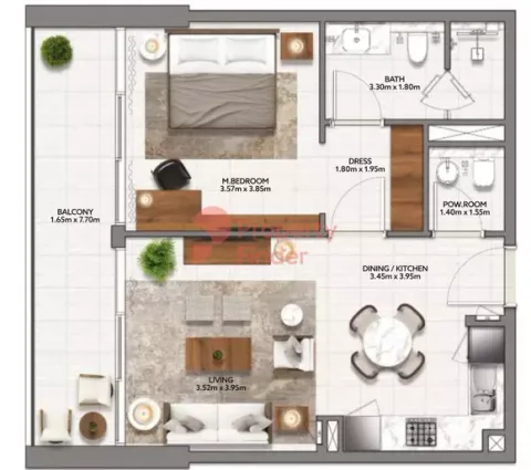 Floor plan, 1 Bed, 753 sq ft