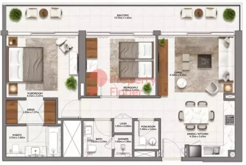 Floor plan, 2 Beds, 1,222 sq ft
