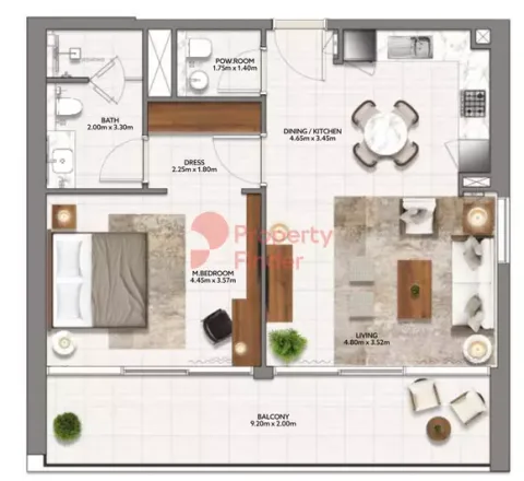 Floor plan, 1 Bed, 932 sq ft