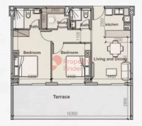 Floor plan, 2 Beds, 1,104 sq ft